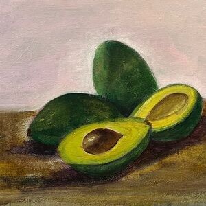 Original hand, painted avocado, fruit, wall, art canvas
